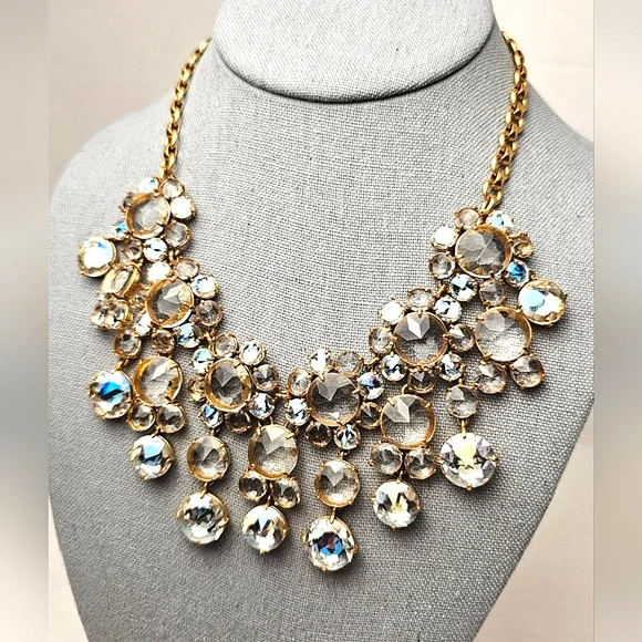 [J. CREW] Gold Crystal Drop Bib Statement Necklace - Picture 5 of 16